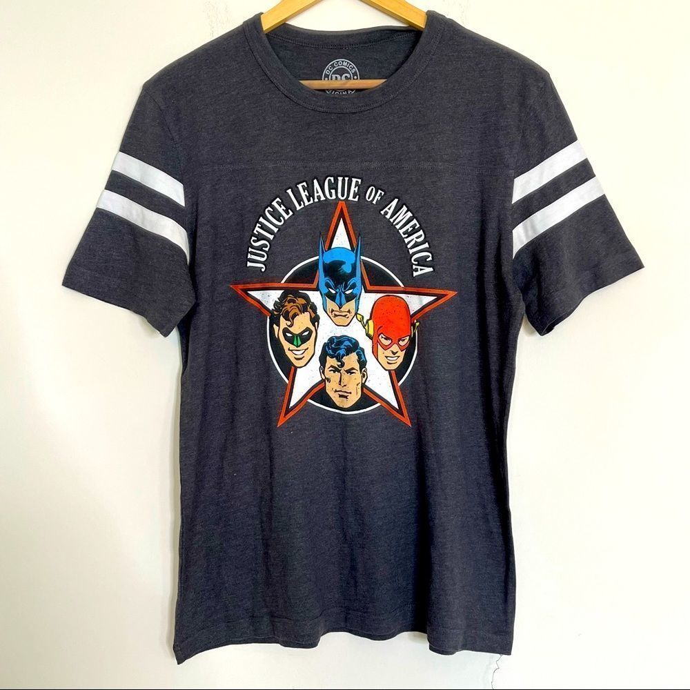 DC‎ Comics Womens Justice League Graphic Print T-Shirt Gray Size Large EUC